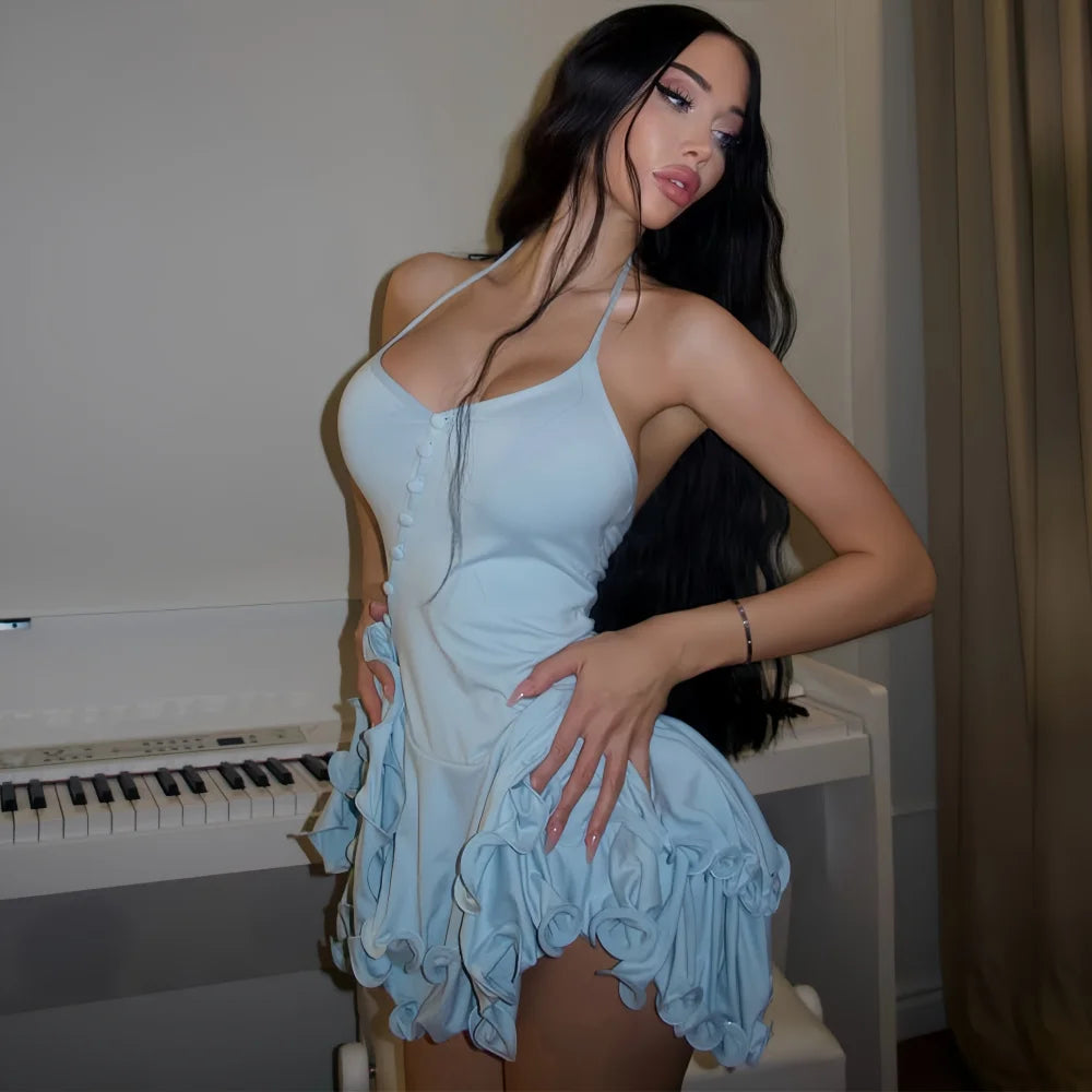 Robe Mini Éléonore – Décolleté V & Volant Asymétrique