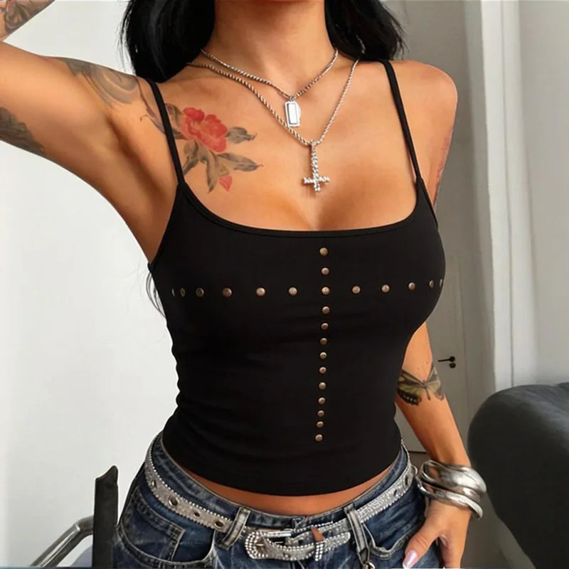 Streetwear Hop High Street Spice Girls Ropa Mujer Pure Desire Rivet Heavy Vest Unique Sling Slim Sexy Fashion Camis