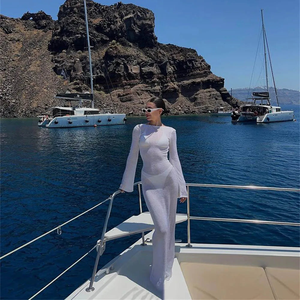 Robe Longue Amara – Voile Transparent & Dos Nu