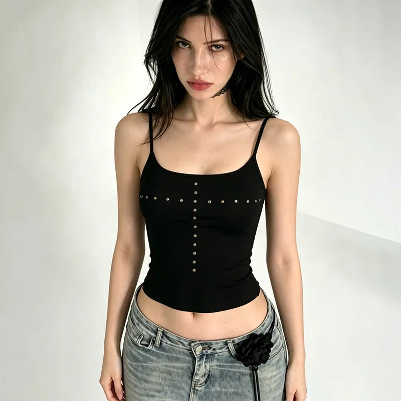 Streetwear Hop High Street Spice Girls Ropa Mujer Pure Desire Rivet Heavy Vest Unique Sling Slim Sexy Fashion Camis