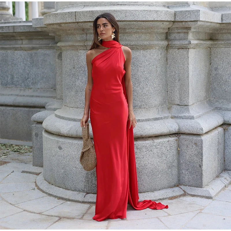 Robe Longue Isabella – Satin Lumineux & Dos Nu