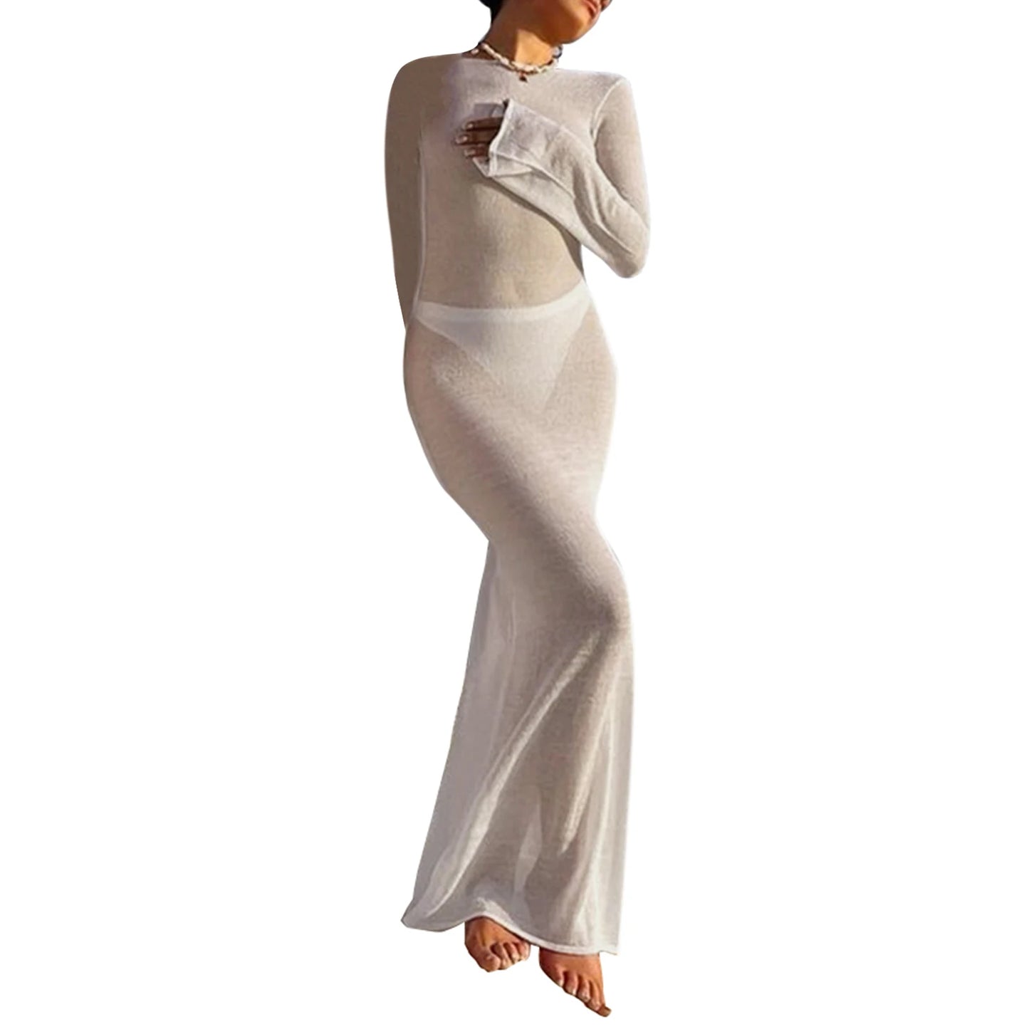 Robe Longue Amara – Voile Transparent & Dos Nu